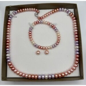 Honora Sterling Pink Multicolor Cultured Pearl Necklace Bracelet Earring Set